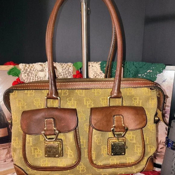 Dooney & Bourke Vintage Handbag Gold & Brown, Canvas & Leather, Sturdy - Picture 1 of 5